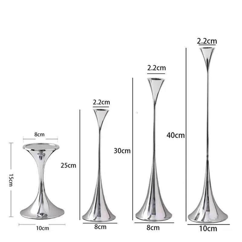 Silver Candlestick,Wedding Party Christmas Festival Dining Table Decor,Home Metal Candle Holder Photo Prop Y260131