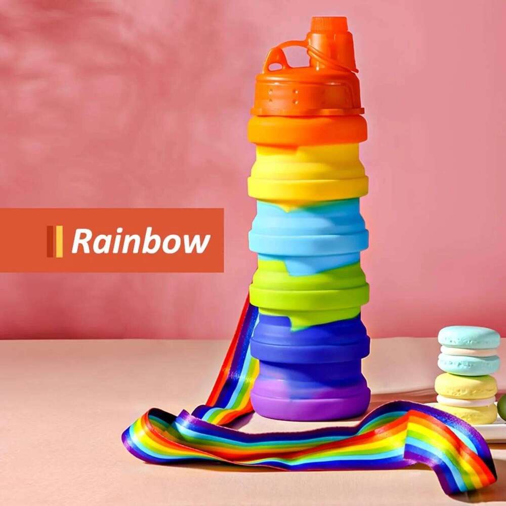 Collapsible Silicone Sports, Reusable Foldable Water Bottle With Strap For Travel, Camping, Hiking Z260202