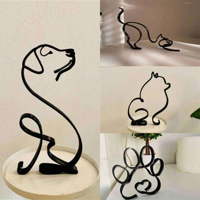 Sculpture Metal Dog Abstract Minimalist Art Iron Figurines Office Desktop Accessories For Home Decoration Cute Miniature Y260202