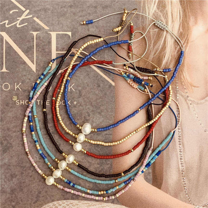 Bohemian-style natural pearl beaded bracelet, handcrafted, adjustable, and available for wholesale