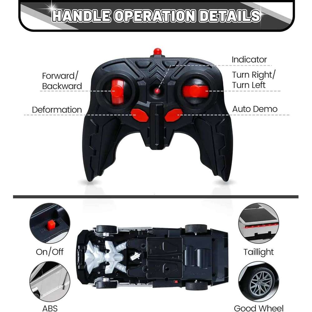 2.4GHz Remote Control Transforming Robot Car Toy with LED Lights,360 Spin, Drift Mode,One-Button Deformation,Gift for Boys 4-8+ Y260131