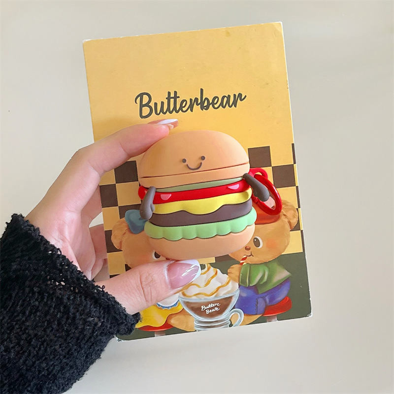 3D Hamburger Compatible with Apple AirPods Pro Bluetooth Wireless Earphone Case 1/2/3 Generation Silicone Cute Cartoon