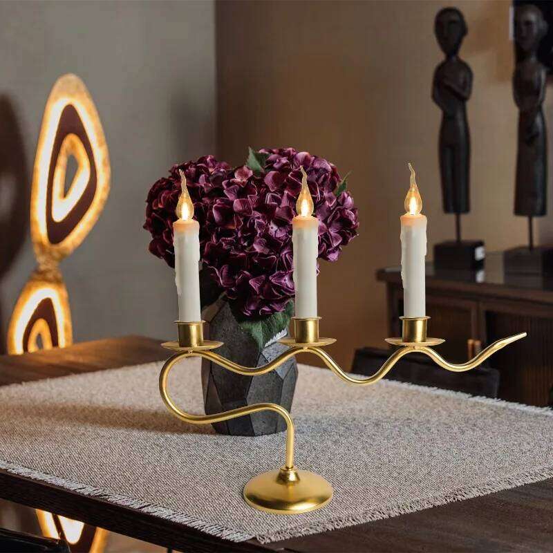 Iron Fireplace: Metal Centerpiece Decor - Candle Holder Stand for 3 Candelabra Pillar Candles Y260131