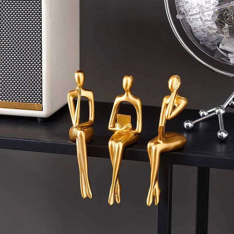 Thinker Figure Sculpture Small Ornaments Resin Home Gold Abstract Statue Office Decor Y260202