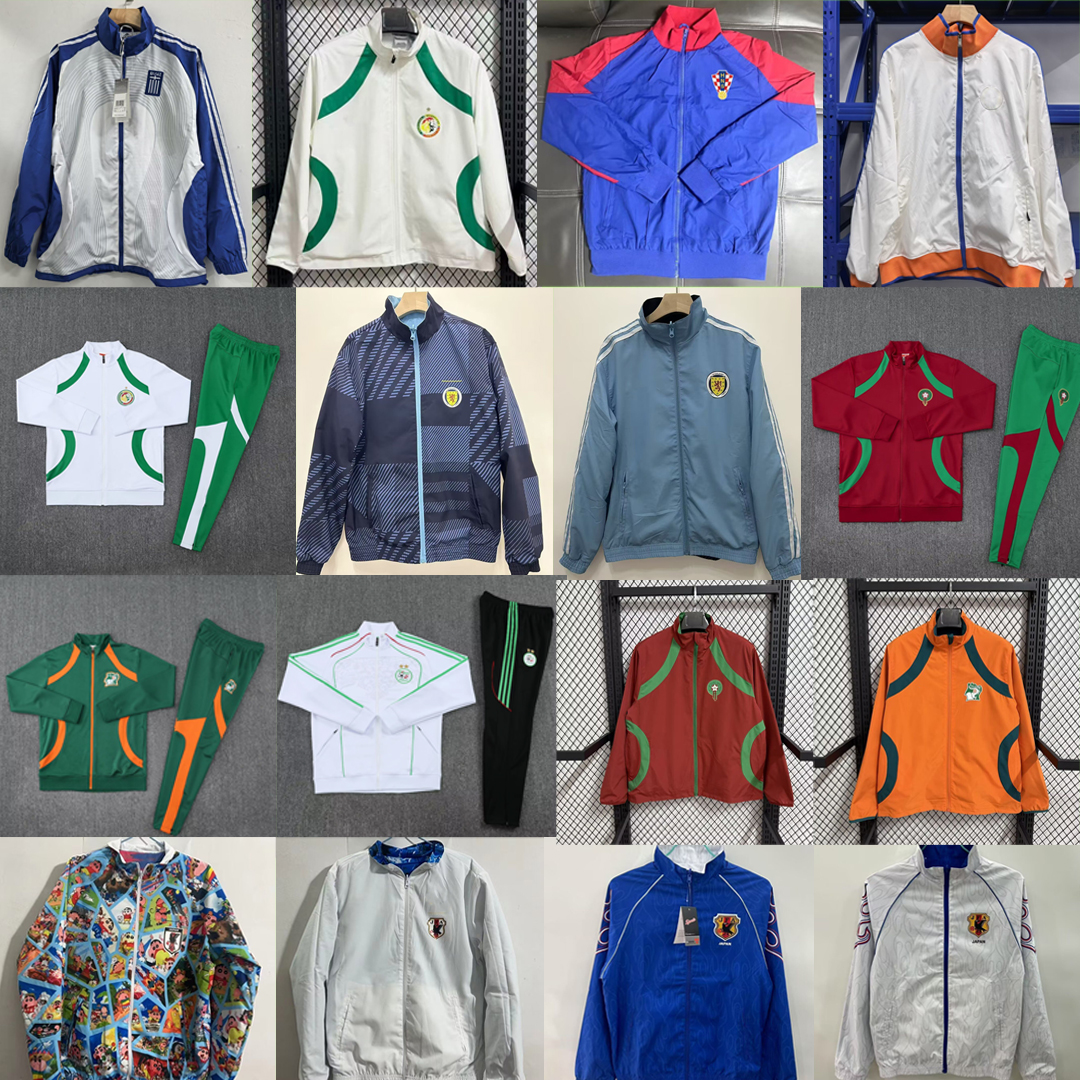2026 + Retro Training Soccer Jacket Suit windbreaker reversible Football Shirt zipper wind coat Greece Croatia Netherlands Scotland Morocco Japan Colombia Algeria