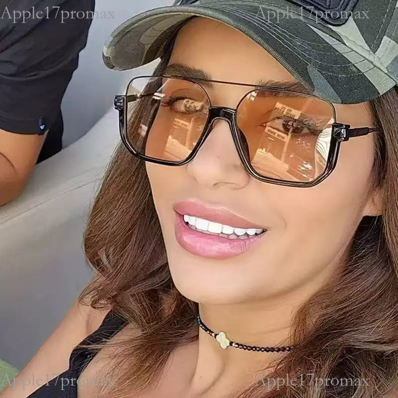 Luxury Brand Designer Fashionable Sunglasses Large Frame, Slim Face Design Double Bridge Style Uv-protective Sunglasses Ladies' Fashionable Sunglasses