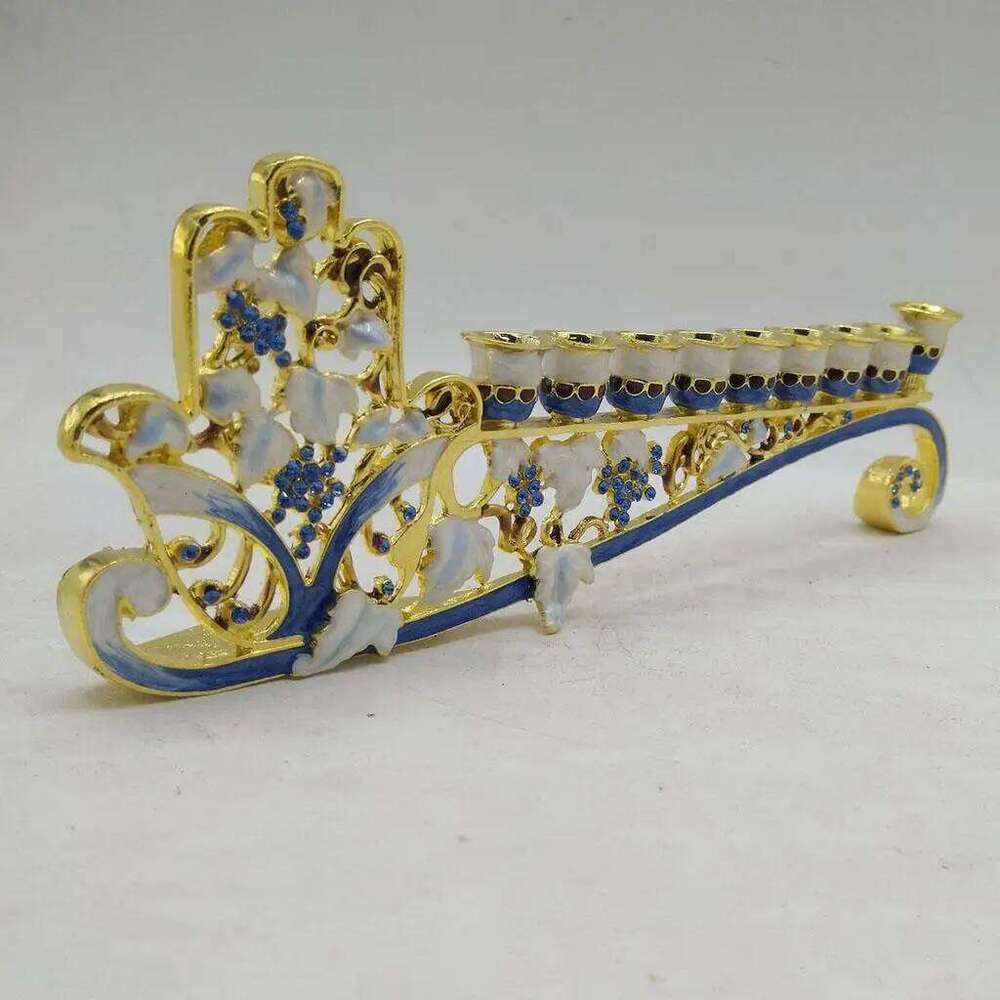 Hanukkah Hand Painted Enamel Menorah Candelabra Chanukah Temple Candlesticks 9 Branches Candle Holder Y260131
