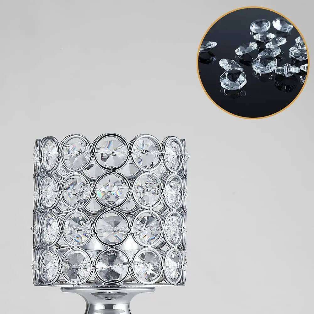 Silver Crystal Cylinder Candle Holders, Pillar Candlestick Holders for Living Room, Wedding, Dining Table, Centerpieces, 1PCS Y260131