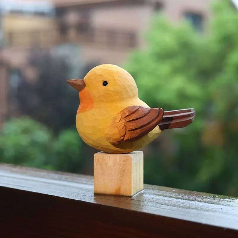 Hand Carved Realistic Bird Series Wooden Sculpture Adorable Home Desk Decor Handmade Wood Animal Miniatures Decoration Cute Gift Y260202