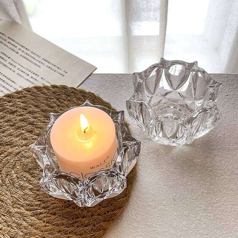 French Flower Mouth Crystal Glass Transparent Holder, Romantic Decoration, Household Candle Container Y260131