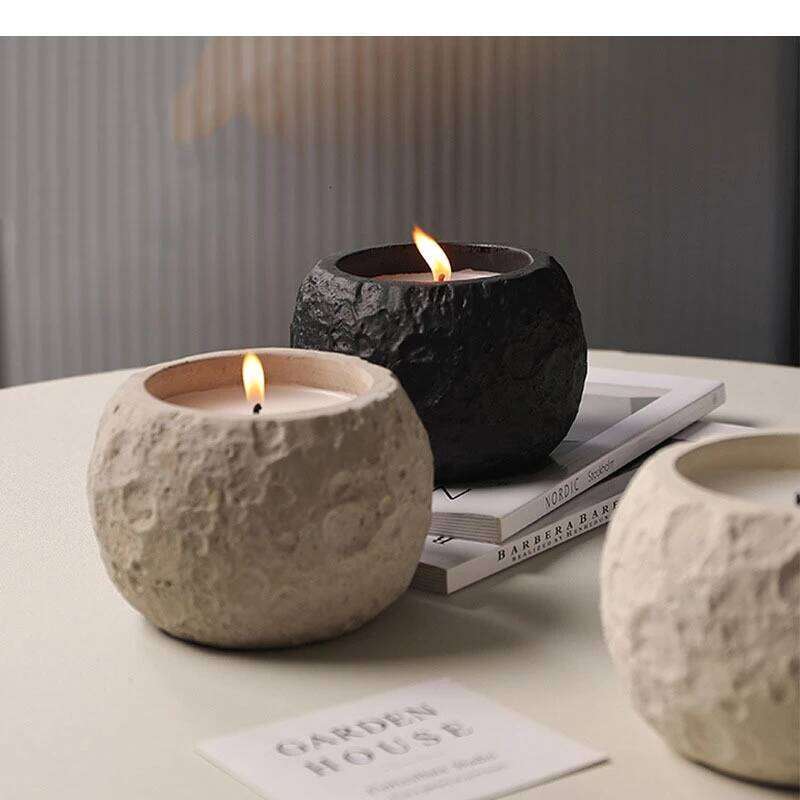 Cement Candle Holder Desktop Irregular Solid Color Aromatherapy Cup Living Room Household Container Y260131