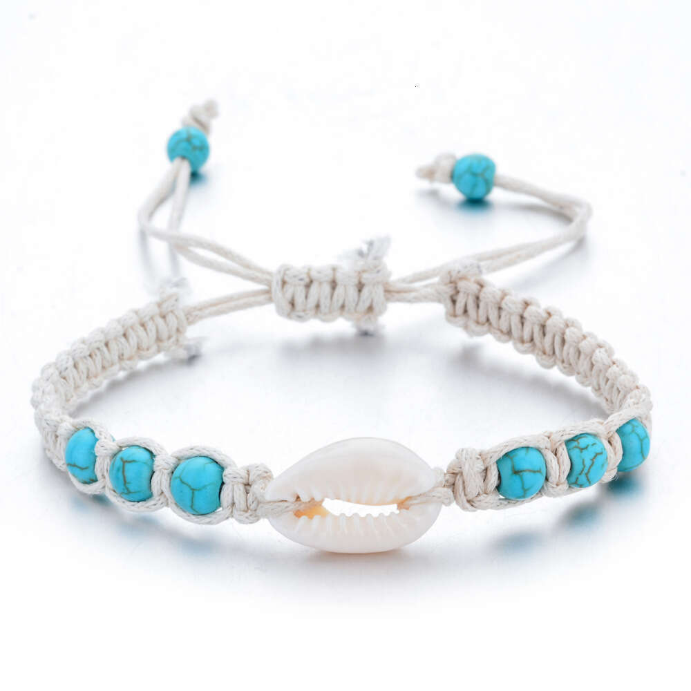 Popular small jewelry, natural stone shell bracelet, hand woven, adjustable wax rope chain for women