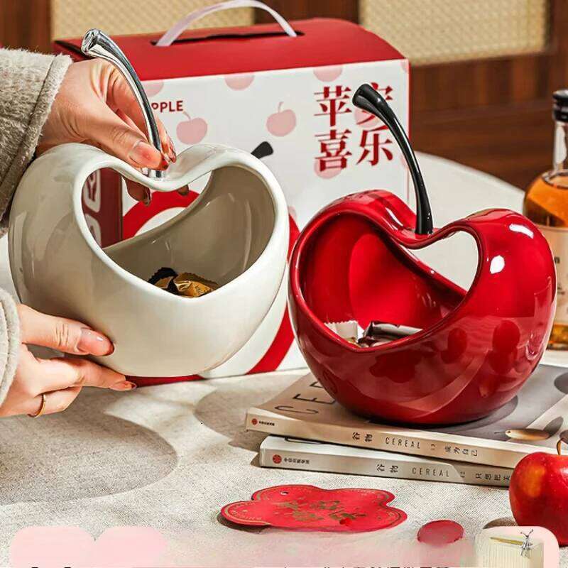 Creative Three-dimensional Ceramic Storage Tray Countertop Ornament Modern Delicate Apple Shape Fruit Plate Decor Y260202