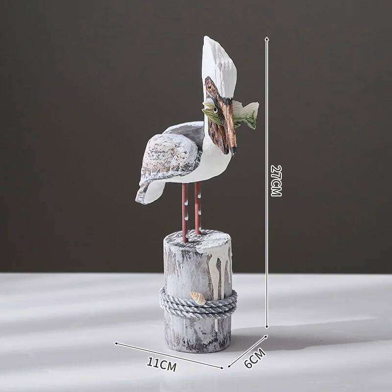 Wooden Seagull Nautical Beach Figurine Ornaments Mediterranean Style Handicrafts Decoration for Bedroom Living Room Garden Y260202