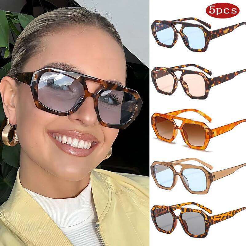 5set Large Frame Square Sunglasses Fashion New Retro Double Bridges Sun Glasses Female Luxury Designer Lady Eyewear UV400 H260202