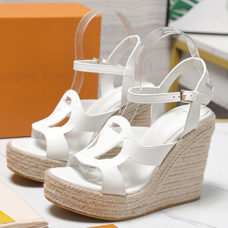 Women Isola Wedge Espadrille Designer Miss Slope Heel Water Platform Sandals Round Headed Open toed Woman High Heel Sandals 8.5 cm Wedge heel Rubber outsole