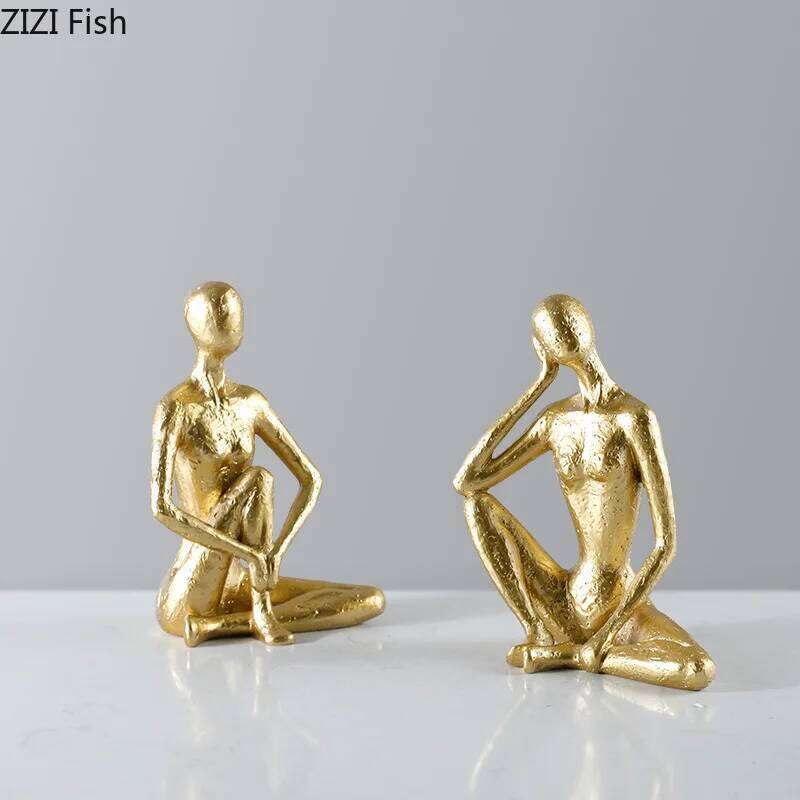 Silver Abstract Figures Statue Thinker Ornaments Desk Decoration Yoga Character Resin Sculpture Crafts Room Aesthetic Decor Y260202