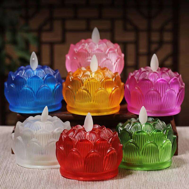 Led Reusable Buddha Lotus Electric Candle Lamp Household Fortune Decoration Home Buddhist Votive Holder Without Battery Y260131