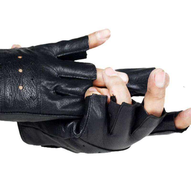 Mens Sheep Leather Driving Fitness Half Finger Tactical Gloves Black Leisure fitness cycling PU leather gloves XJ260202