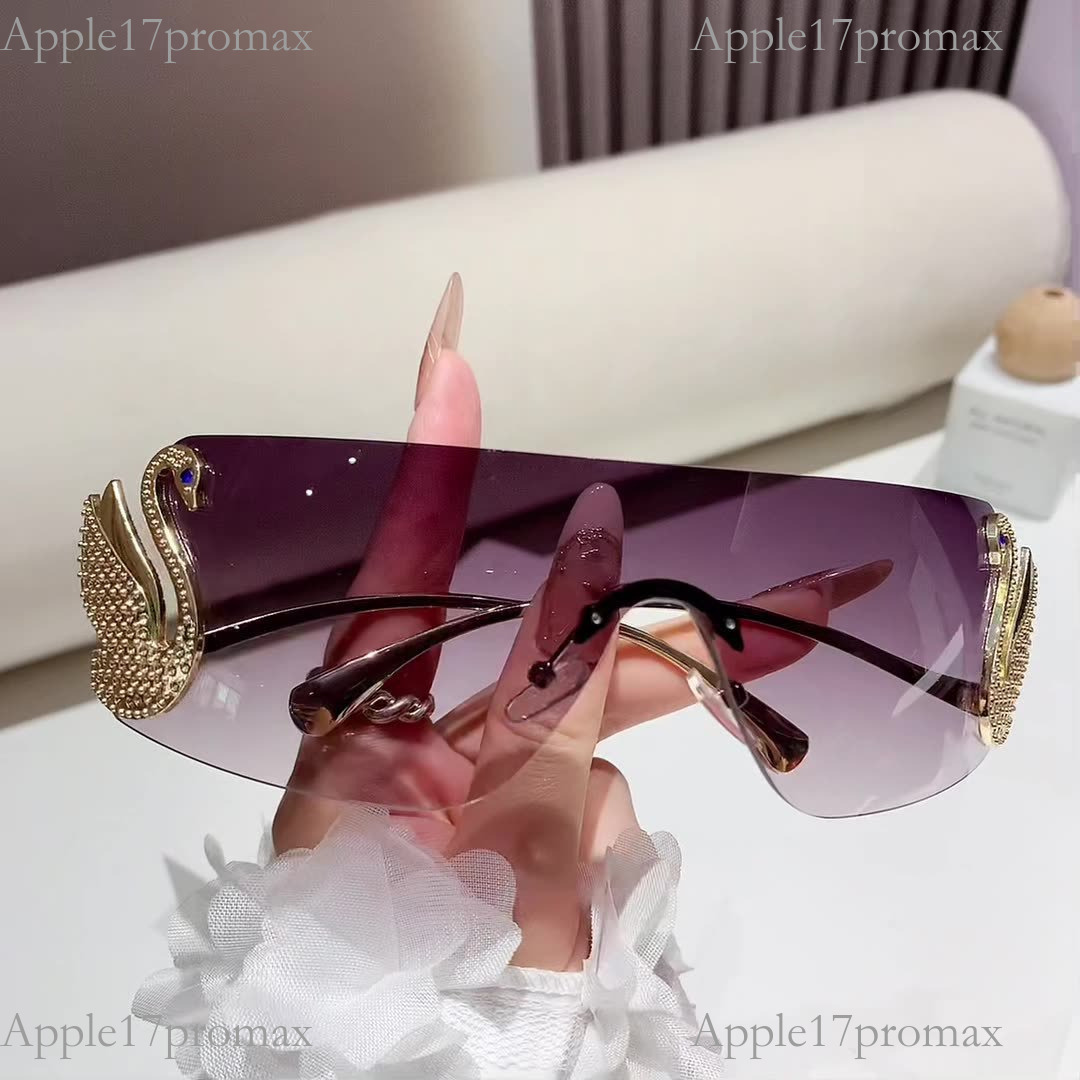 Luxury Brand Designer's 2026 New Model Of Frameless Integrated Ladies' Sunglasses With Unique Diamond-embedded Swan Leg Design, Street Style