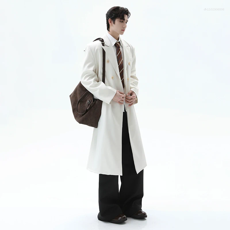 Men's Trench Coats FEWQ British Style Trenchcoats Lapel Solid Color Overknee Double Breasted Loose Male Overcoats Autumn 2026 24K6048