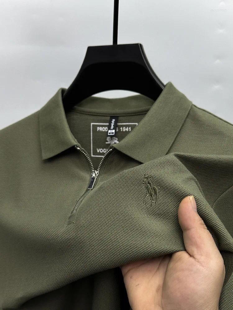 Men's Polos Light Luxury High-end Embroidered Half Zip Polo Shirt Short Sleeved Summer Cotton Breathable Business Casual T-shirt