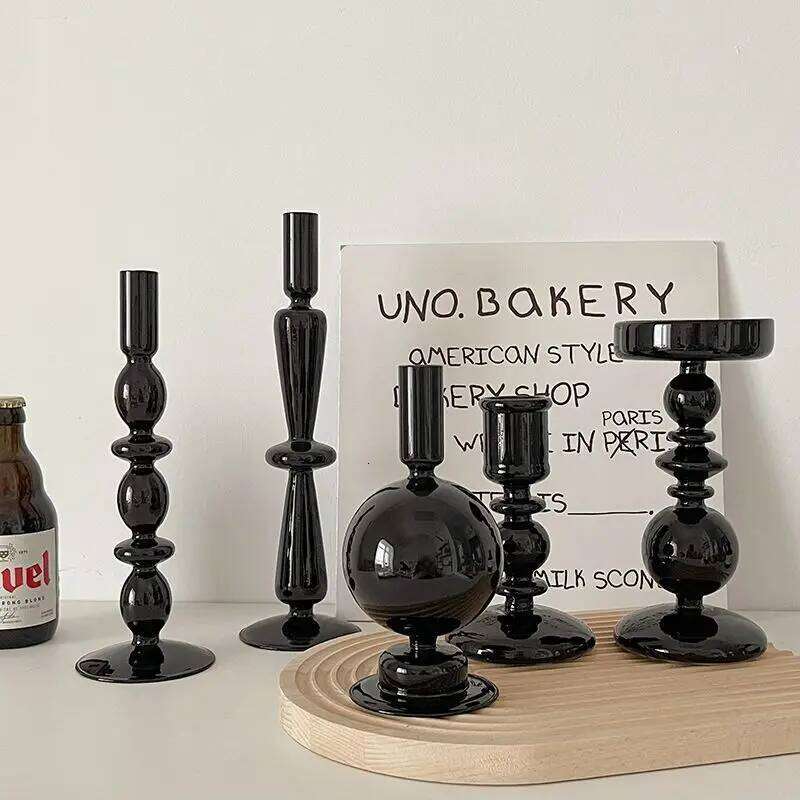 Black Home Candlesticks Living Room Modern Decoration Glass Vase Bookshelf Decor Candle Stick Holder Y260131