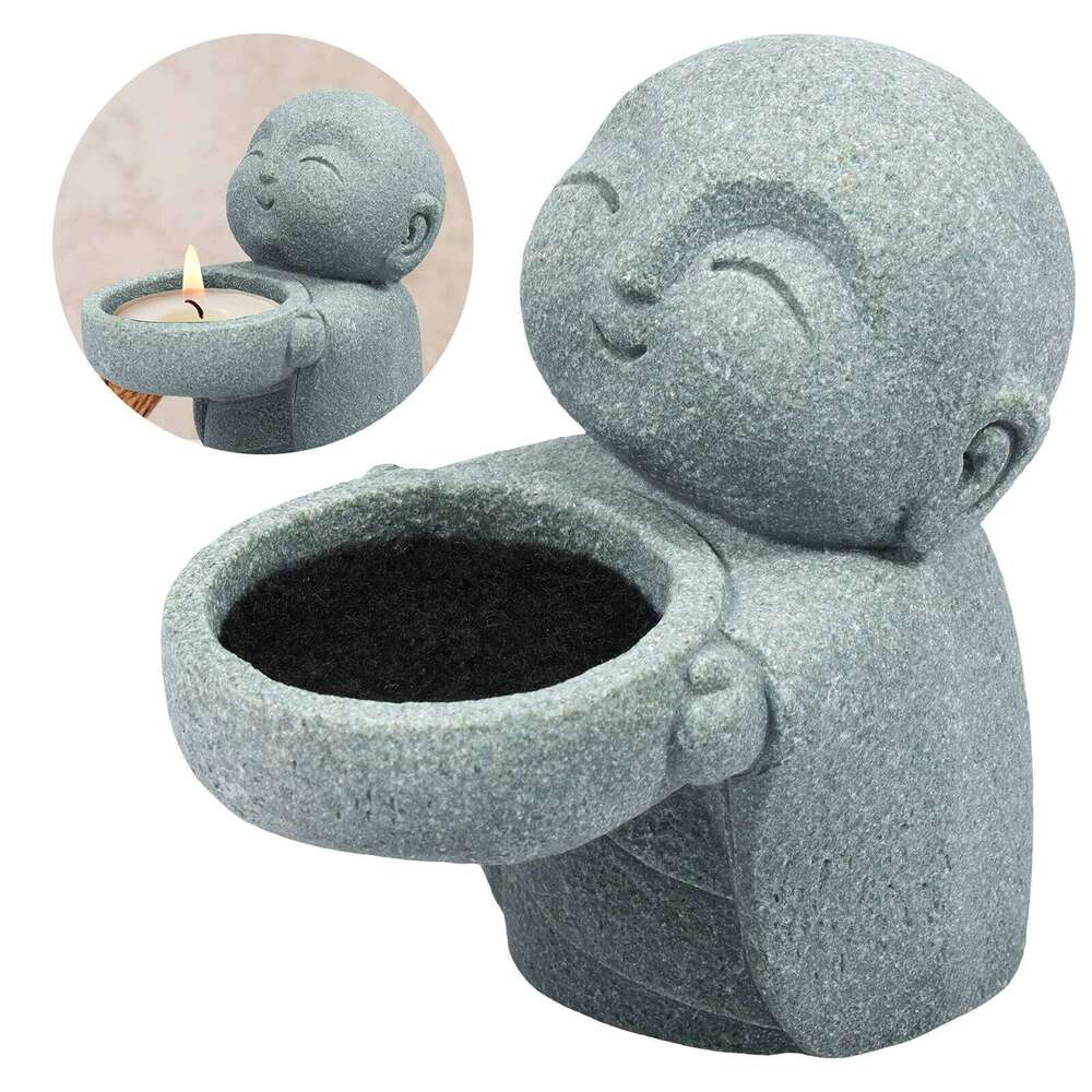 Tealight Vintage Sandstone Candle Holder Statues Simplistic Tea Light Buddha Figurine Candlestick Cute Zen Y260131