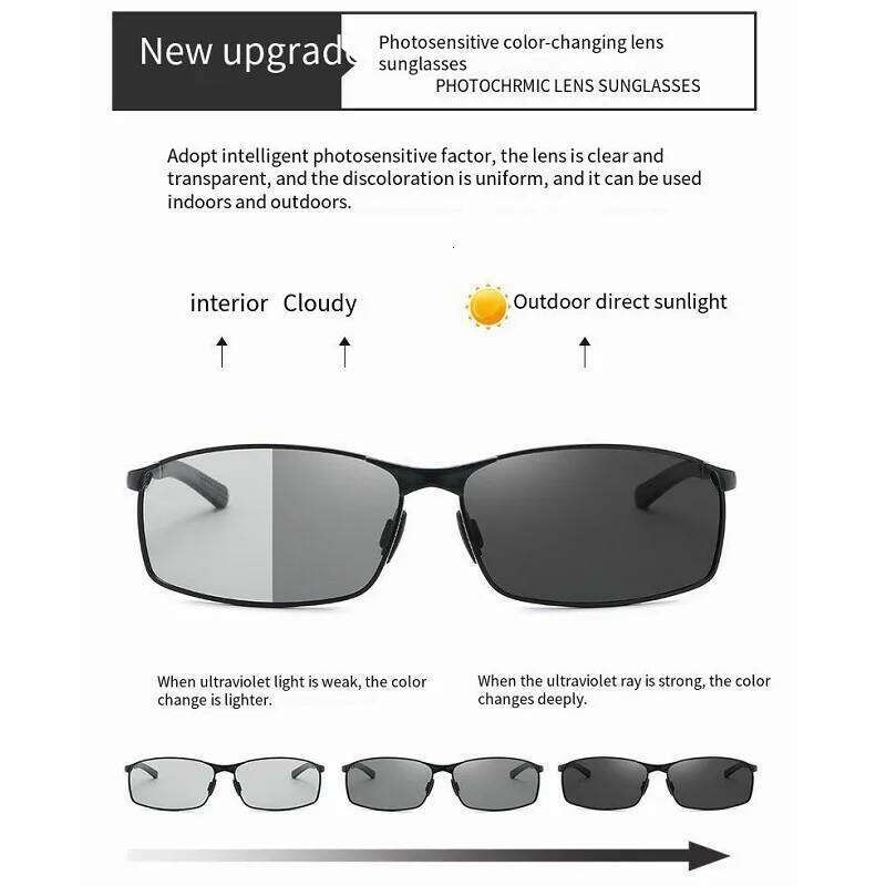 Rectangle Metail Frame Polarized Sunglasses Men Brand Designer Color Changing Sun Glasses Driving Oculos de sol UV400 H260202