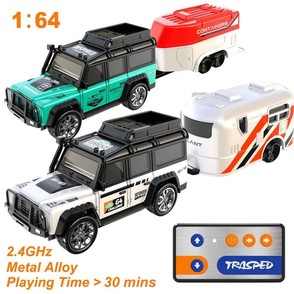1:64 Metal Alloy Proportional Remote Control Vehicle Model 2.4GHz Mini Simulation RC Car With Trailer Y260131