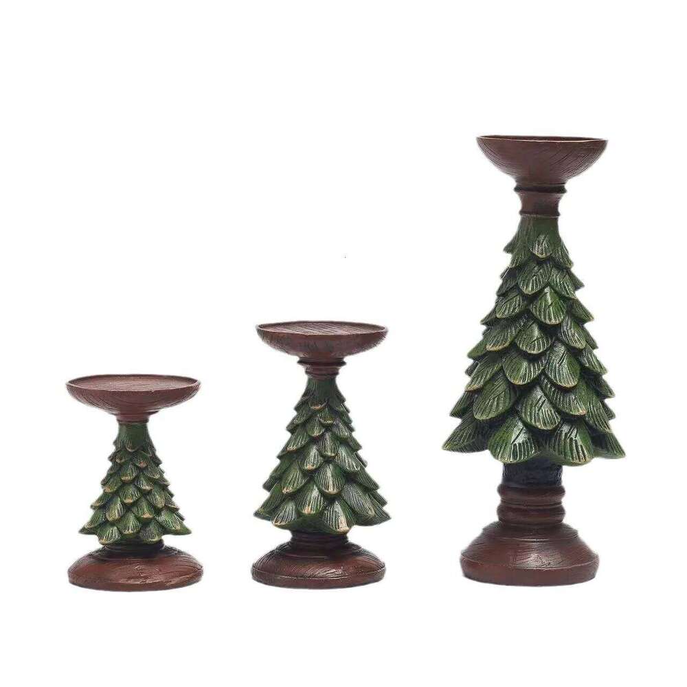 Christmas Tree Ornaments Ins European Style Home Living Room Desktop Decoration Crafts Wooden Candle Holder Y260131