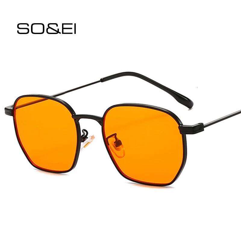 SO&EI New Fashion Square Women Sunglasses Retro Clear Lens Metal Frame Men Punk Orange Sun Glasses Shades UV400 H260202