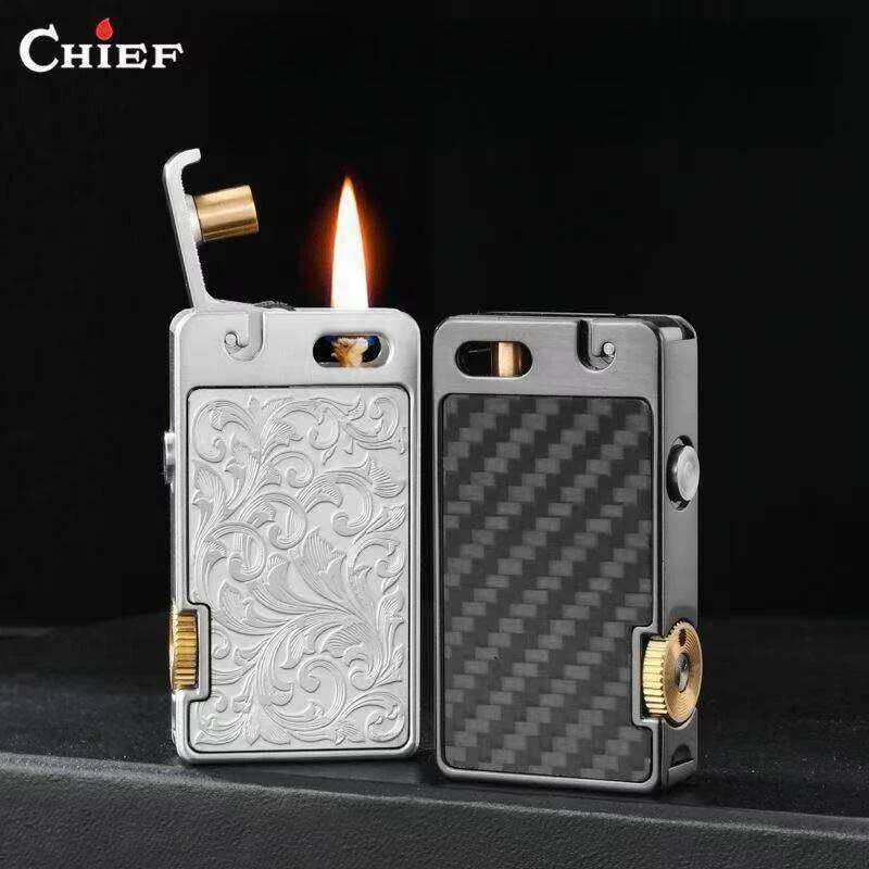 CHIEF Metal Kerosene Lighter Creative One Click Press Launch Ignition Exquisite Tang Grass Personality Retro Creativity W260202