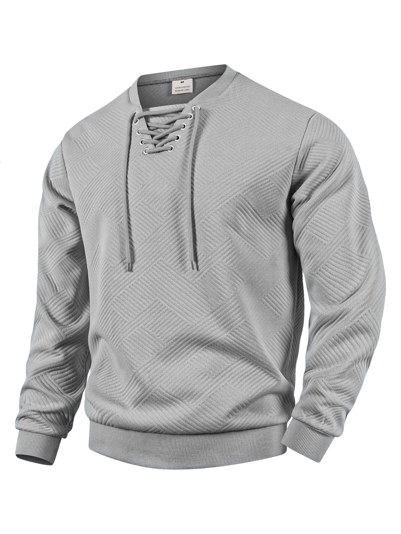 Textured Laceup Vneck Clean Fit Long Sleeve Tshirt for Men Spring and Autumn Trendy Brand Design Cool Knitted Striped Top 240717