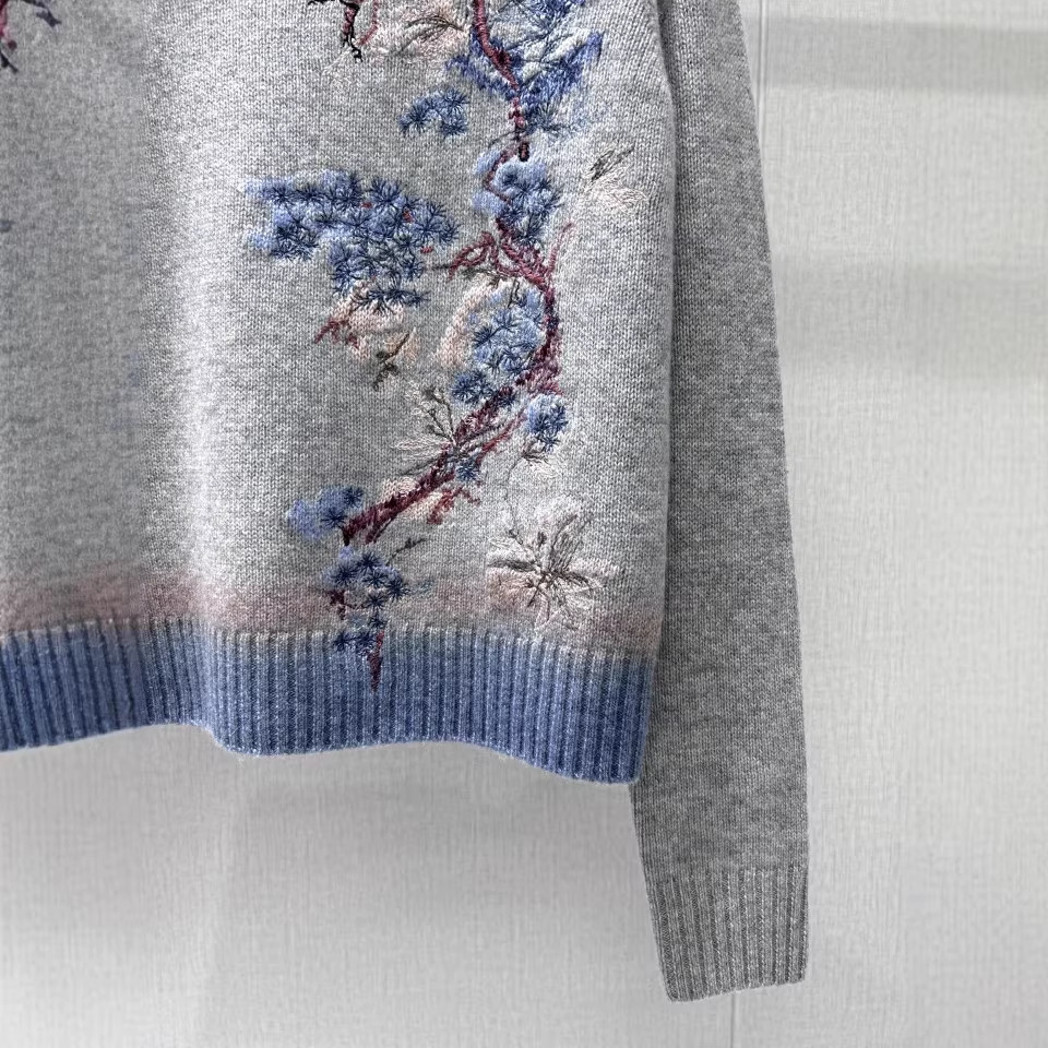 Women's Sweaters Gradient Patchwork Embroidery Floral Knitted Pullover Women Autumn O-neck Long Sleeve Cashmere Soft Sweater Pull