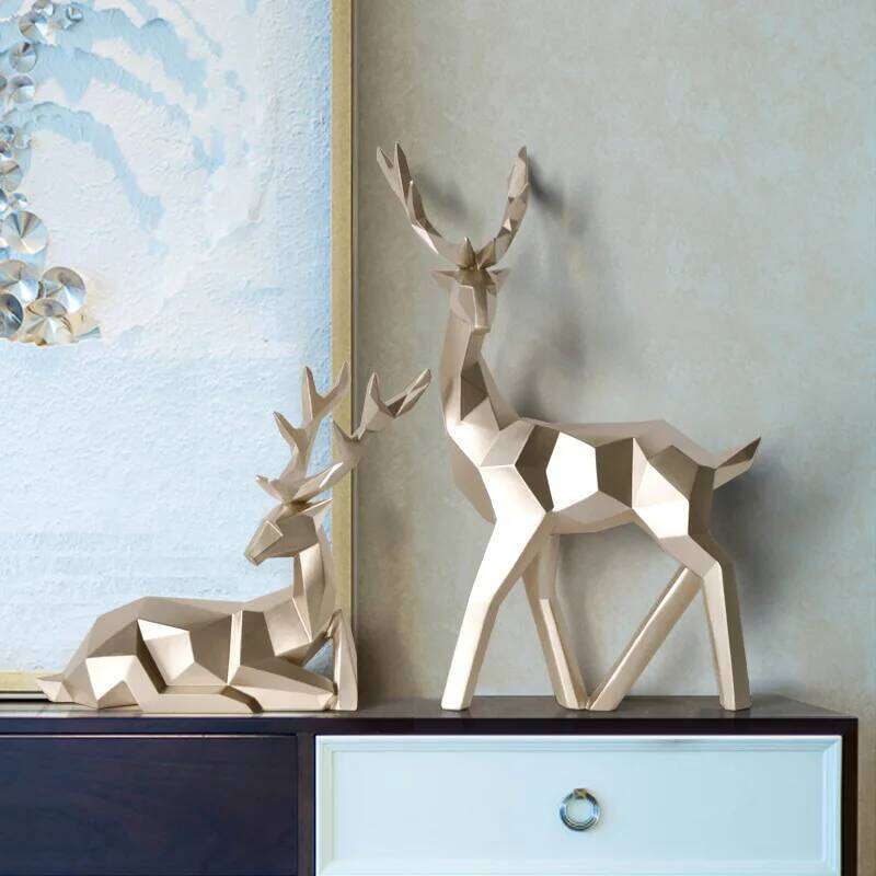 Resin Deer Statue Figurines Reindeer Sculpture White Deers Decor Office Home Living Room Decoration Tabletop Y260202