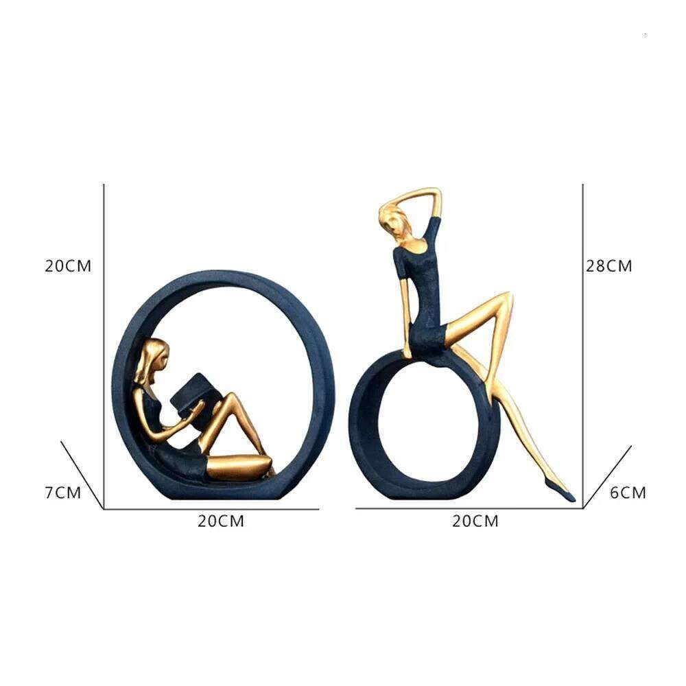 2PCS Yoga Figurine Reading Girl Statue Ornament for Desktop Office Bedroom Living Room Y260202