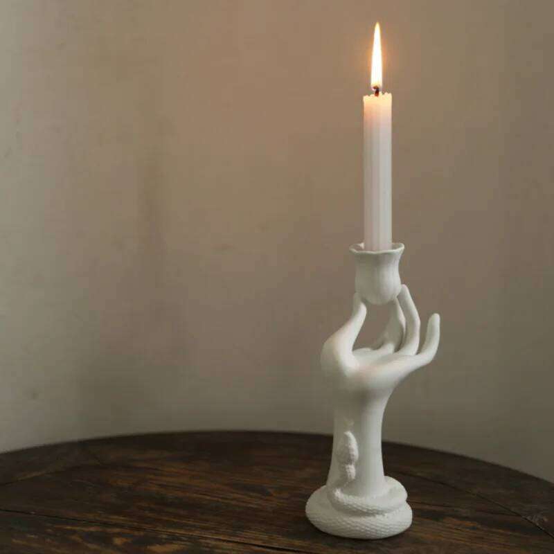 Nordic Muse White Flower Ceramic Candlestick Holder, Beauty Finger Candlestick, Desktop Decoration, Sculpture, Modern Decoration Y260131