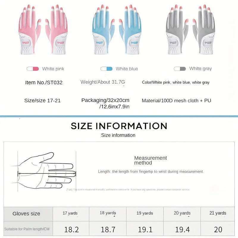 PGM 1 Pair Women's Open Golf Gloves Breathable Mesh PU Sunscreen Finger Cover Left and Right Hand ST032 XJ260202
