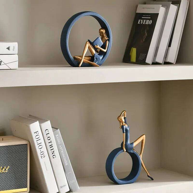 Desktop Girls Reading Books Simple Decorations for Living and Study Rooms Light Luxury Home Resin Ornaments Y260202