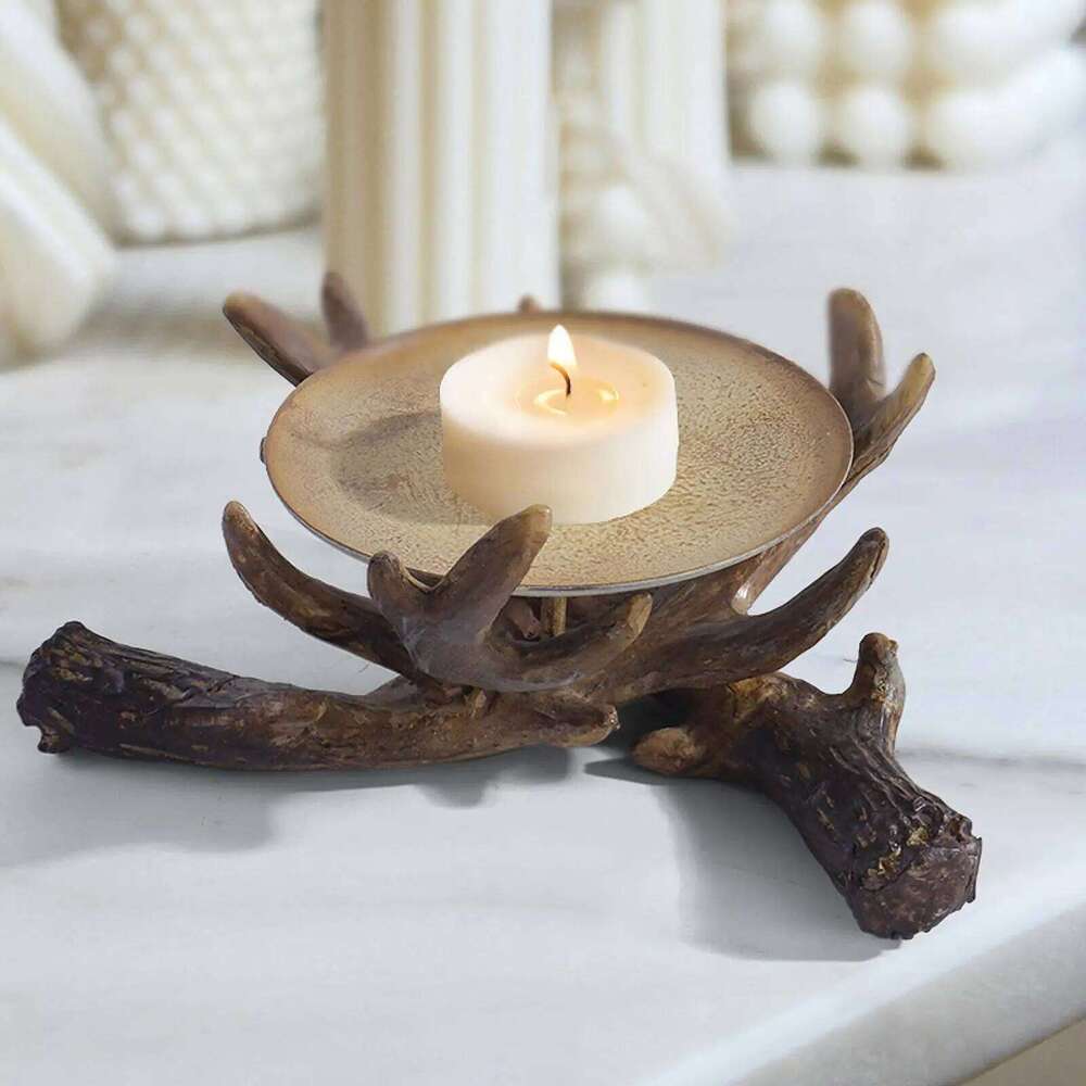 Resin Antler Candle Craft Rustic Candlestick Holder for Table Bedroom House Decor Desktop Ornament Y260131