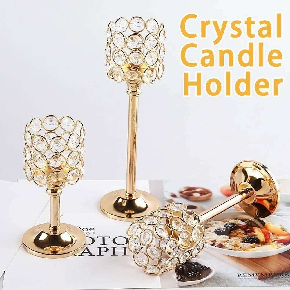 Retro Golden Candle Holder Crystal Metal Tea Stand Lamp Candlestick European Style Y260131