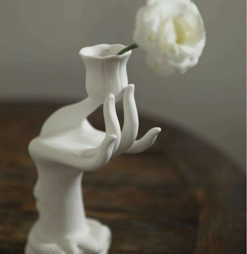 Nordic Muse White Flower Ceramic Candlestick Holder, Beauty Finger Candlestick, Desktop Decoration, Sculpture, Modern Decoration Y260131