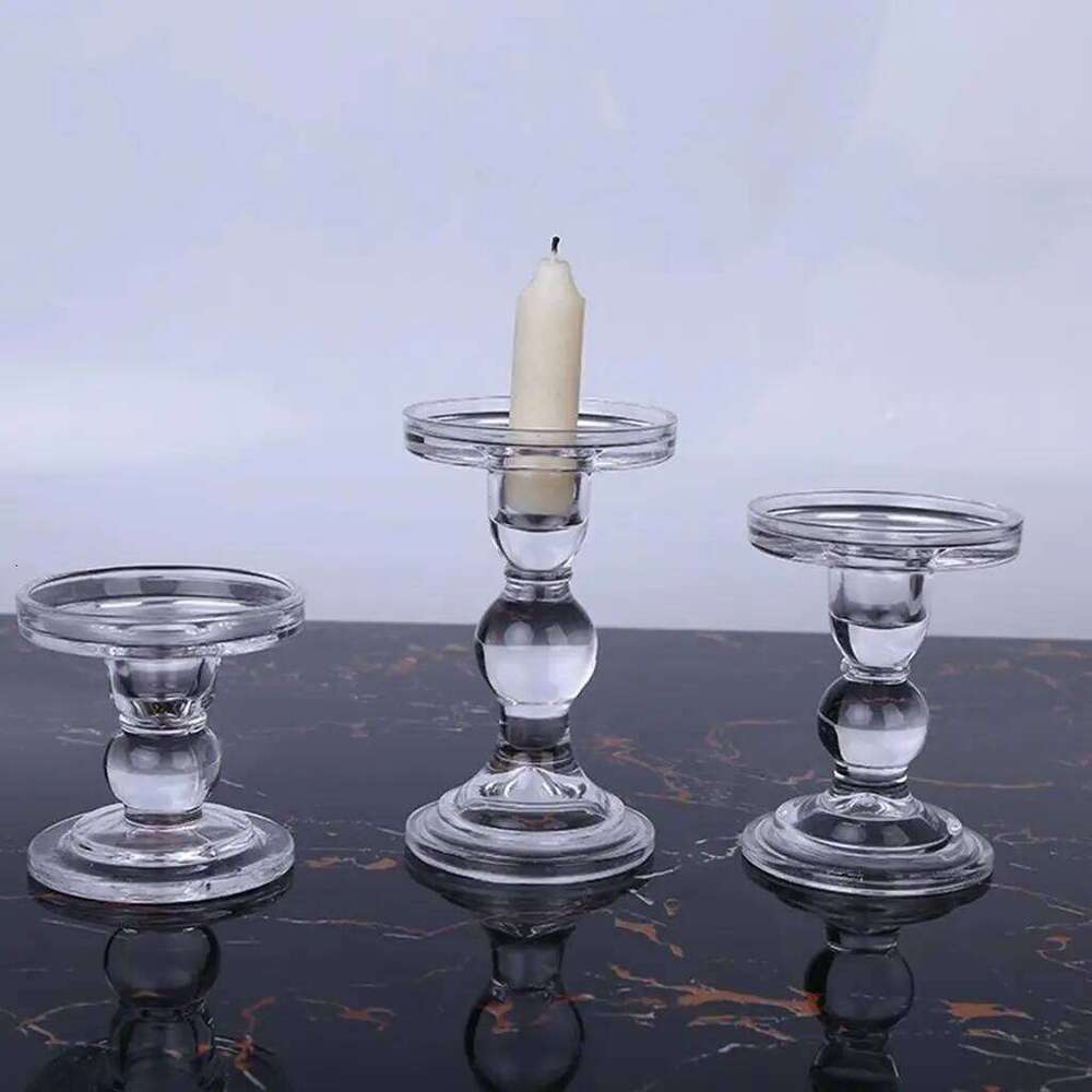 Transparent Glass Candlestick Holders, Crystal Candle Holders Pillar Stand, Gift for Birthday Christmas, Wedding Home Decor Y260131