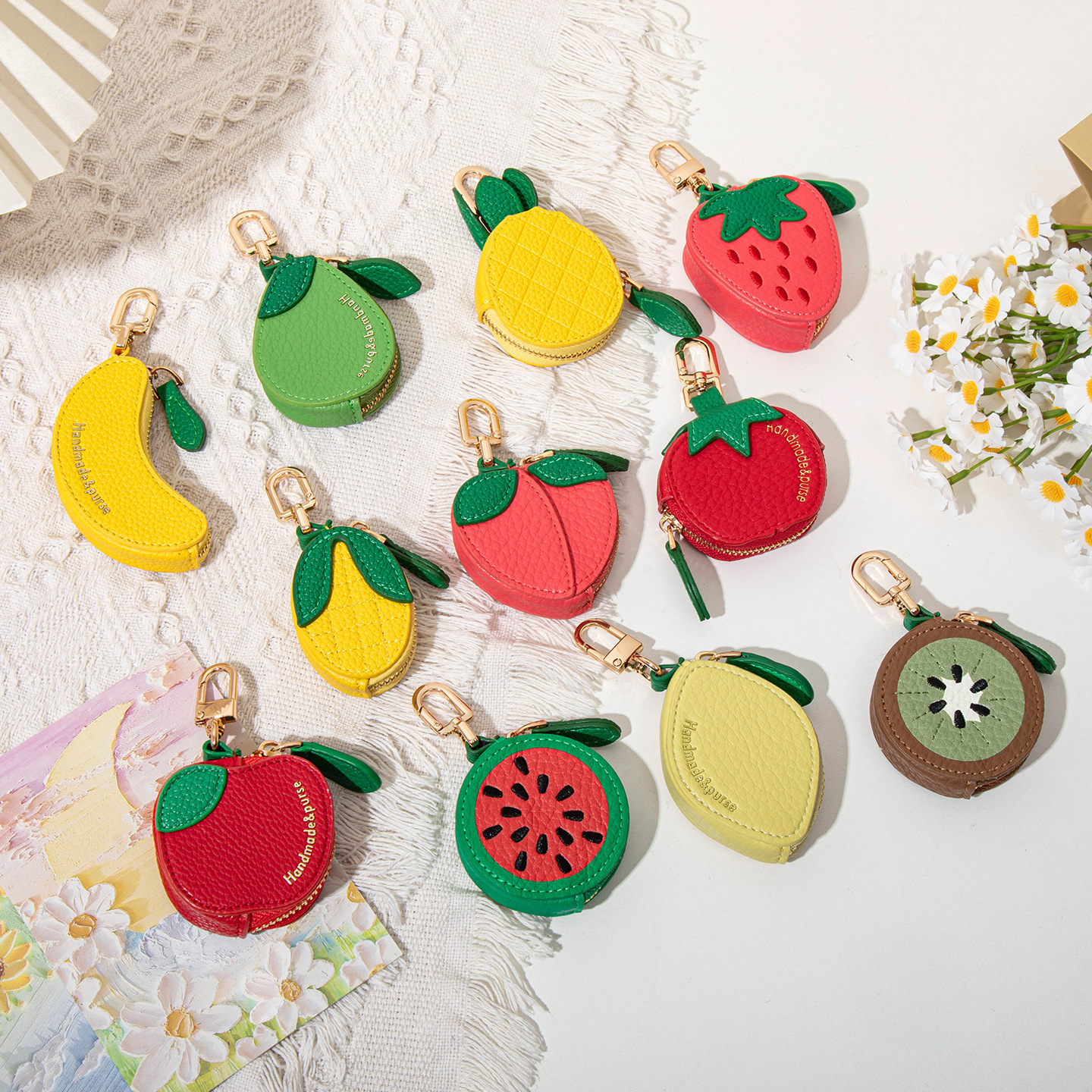Bag Charm Key Chain Purse Accessory Bag Pendant Fruit Series Coin Purse PU Leather Keychain Earphone Bag Small Cute Coin Bag