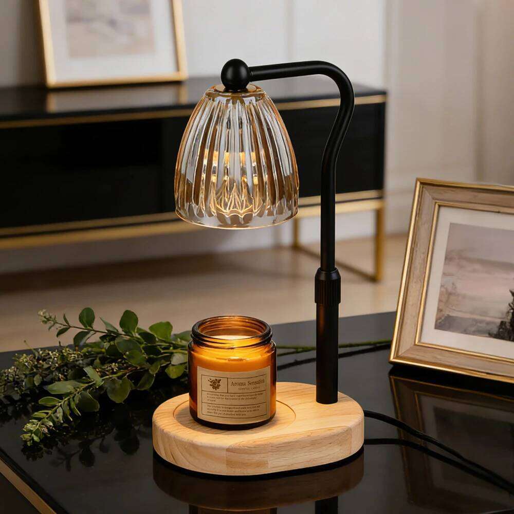 Lamp Soft Light Modern Glass and Wood Base Aromatherapy Candle Warmer Home Decor for Cozy Relaxing Ambiance Y260131