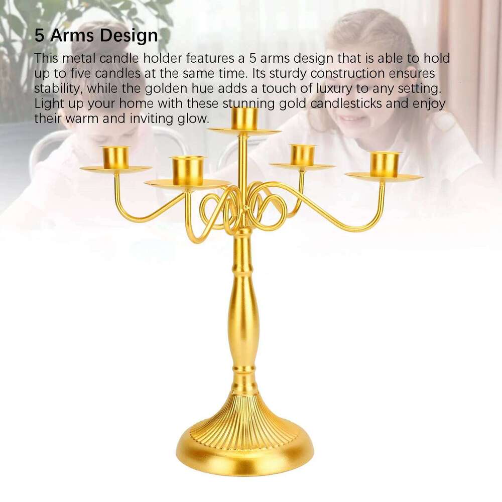ZK50 European Style 5 Arms Iron Elegant Candle Stick Candelabra for Wedding Restaurant Gold Y260131