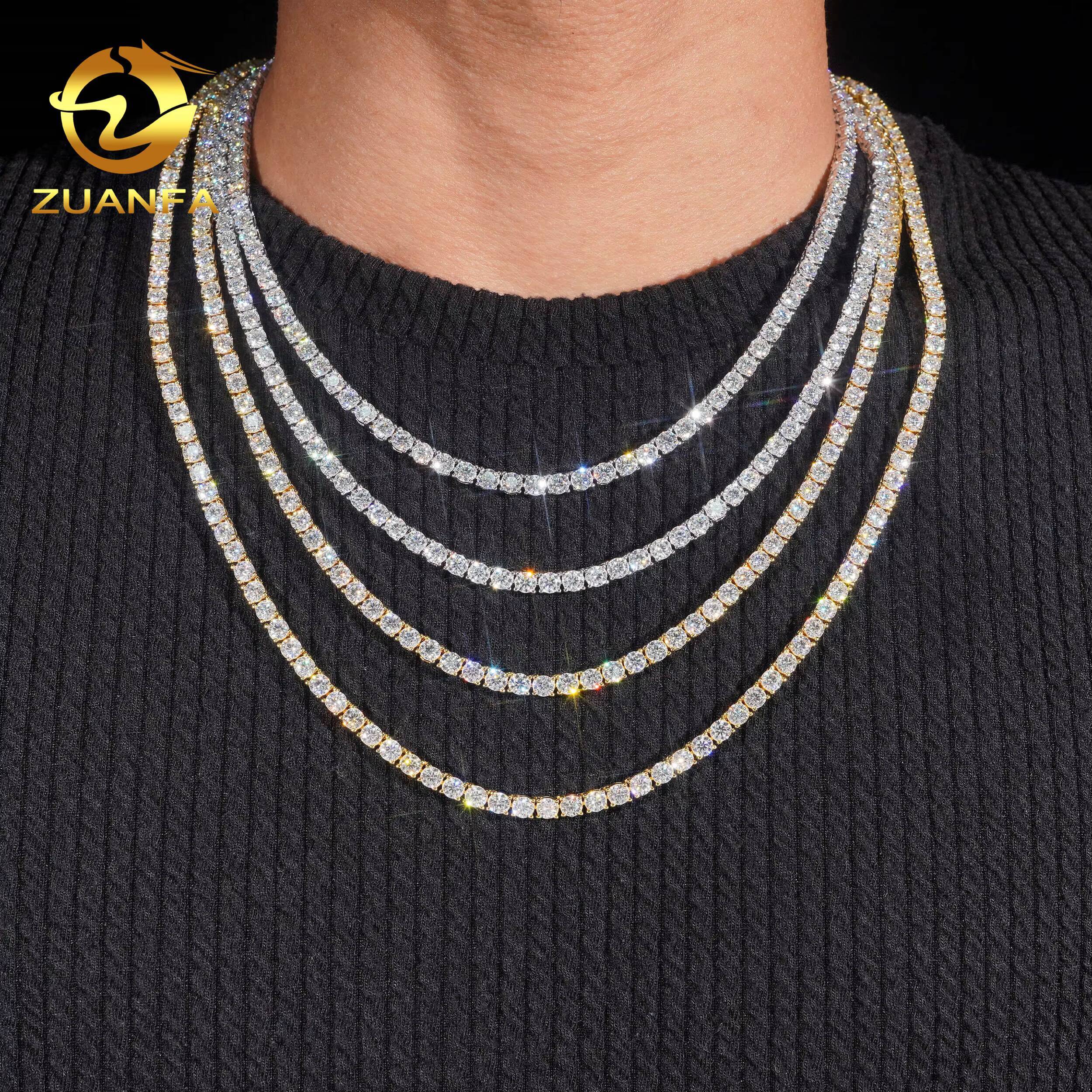 USA Local Stock 72H Shipping Hip Hop Classical Factory Price Gold Plated 925 Sterling Silver 4mm Moissanite Diamond Tennis Chain