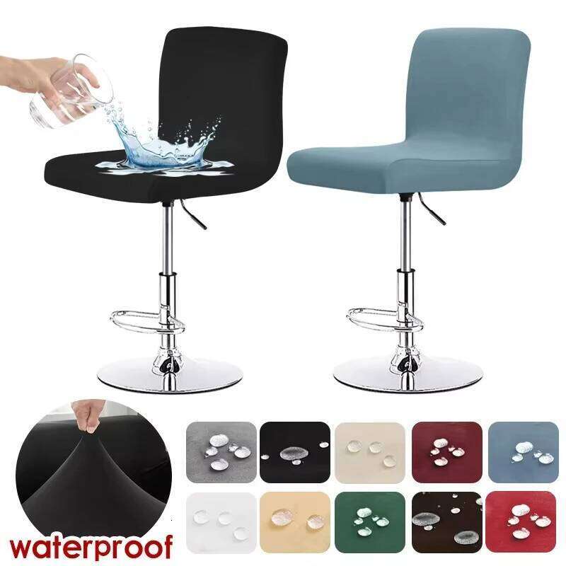 Waterproof Bar Stool Short Back Office Rotating Lift Chair Slipcover Elastic Seat Cover for Hotel Banquet Dining 26Y0202