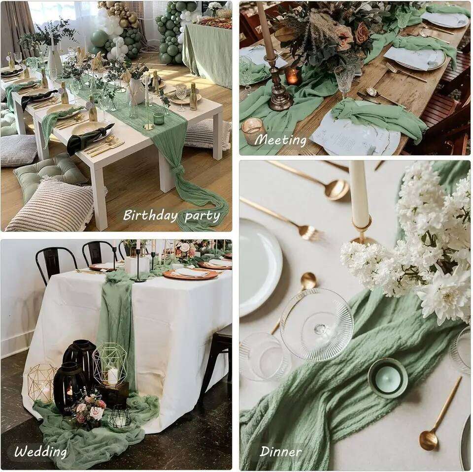 10Pcs CheeseCloth Table Runner, 40x270cm Boho Gauze Fabric Rustic Sheer TableRunner for Wedding Bridal Shower Party Banquet 26W0202